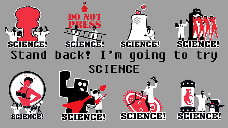 two white and red text, science, humor, cartoon HD wallpaper