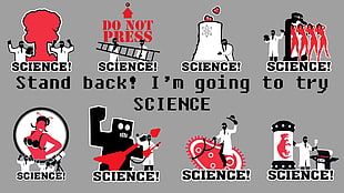 two white and red text, science, humor, cartoon
