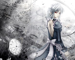 white haired female anime character graphic wallpaper