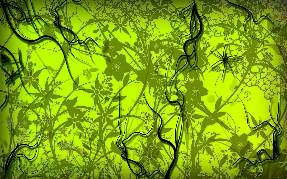 green, gray, and black floral digital wallpaper HD wallpaper