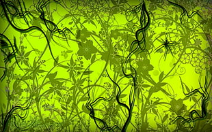 green, gray, and black floral digital wallpaper