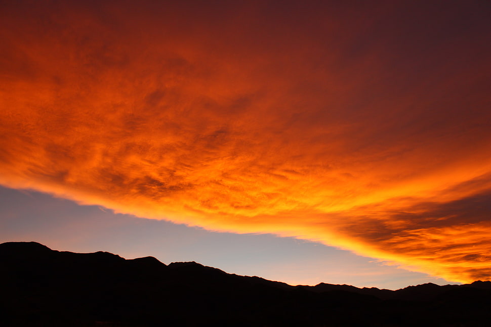 orange cloud and brown mountain HD wallpaper