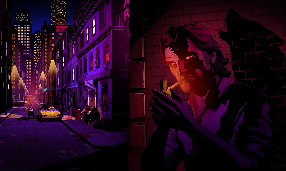 man lighting cigarette illustration, The Wolf Among Us, video games, Bigby, smoking HD wallpaper