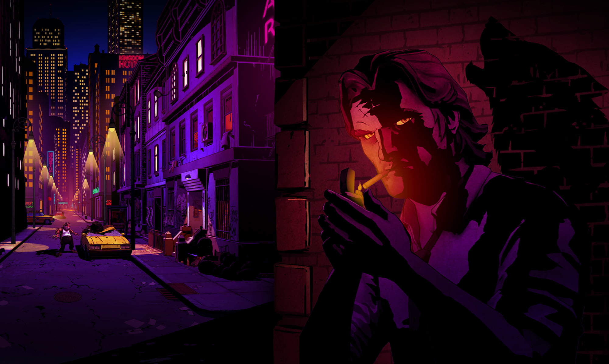 man lighting cigarette illustration, The Wolf Among Us, video games, Bigby, smoking