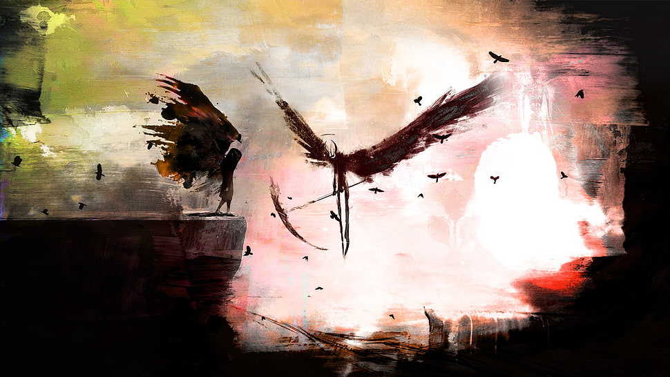 painting of angel of death, death, wings, fantasy art, scythe HD wallpaper