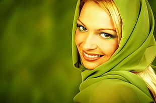 woman wearing green scarf