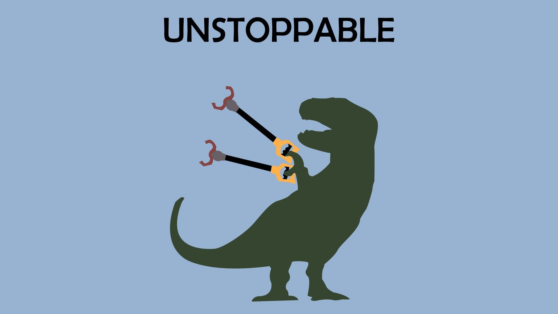 silhouette T-Rex holding tools and unstoppable text overlay HD wallpaper.