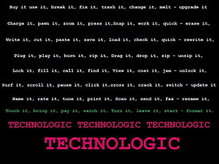 Technologic text on black background, Daft Punk, typography, lyrics