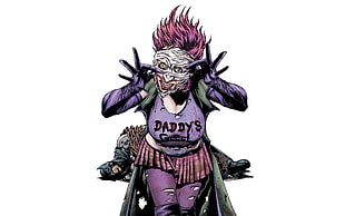 purple haired female anime illustration, Batman, DC Comics, simple background, Harley Quinn