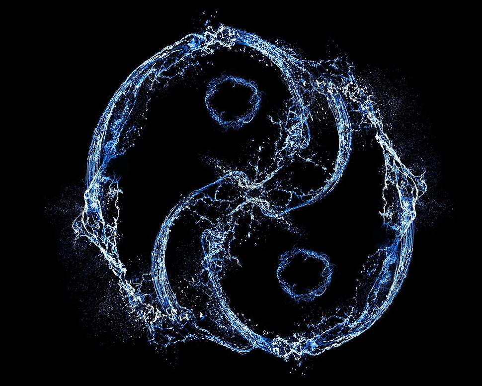 yin and yang logo, water, Yin and Yang, water drops HD wallpaper