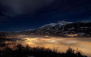 mountain rage under sea of clouds view during night time, nature, landscape, mist, valley