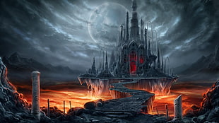 castle illustration, Doomsday Castle, fantasy art, lava