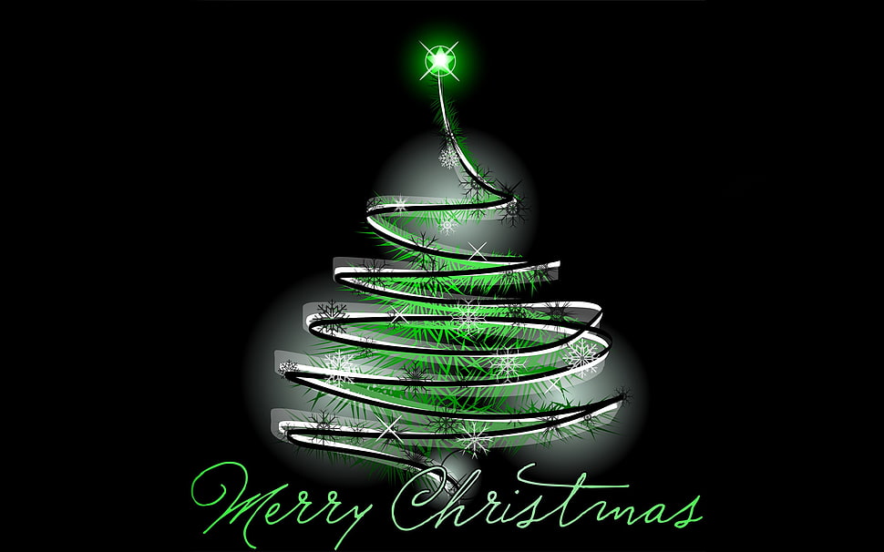 string lights with merry Christmas text overlay, New Year, snow HD wallpaper