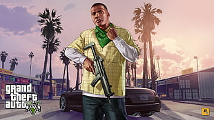 Grand Theft Auto Five game digital wallpaper, Grand Theft Auto V, Rockstar Games, video game characters