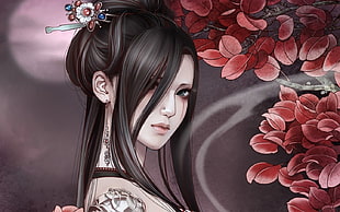 black haired female anime character, Chinese, jx3, WuXia, Zhang Xiao Bai