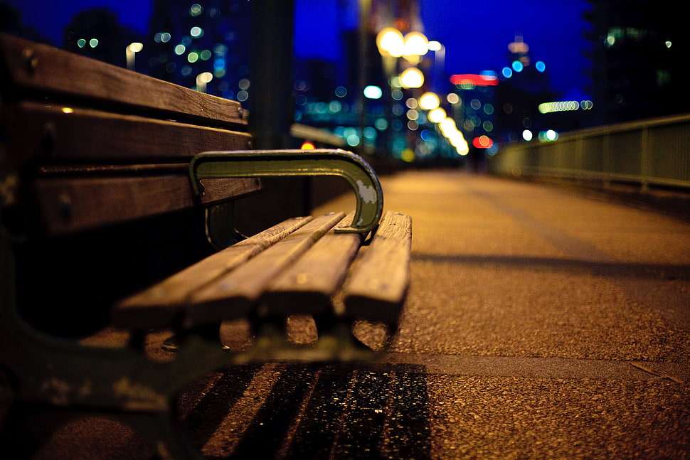 gray metal panel on brown wooden bench HD wallpaper
