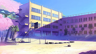 concrete building illustration, school, 5 Centimeters Per Second, summer, fantasy art HD wallpaper