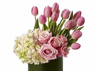 pink roses and tulips