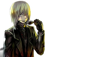 black dressed yellow haired male anime character