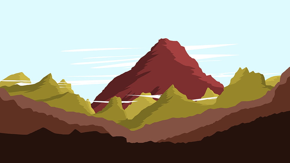 brown mountain illustration, nature, landscape, mountains, clouds HD wallpaper