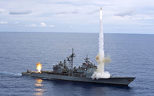 gray battle ship, ship, missiles, warship, military