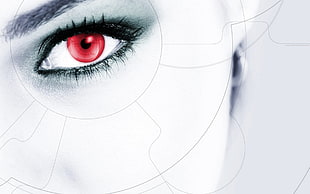 human red eyeball painting, red eyes, digital art, eyes, face