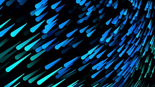 photo of blue and teal tear drop illustration, digital art, black background, minimalism, water drops
