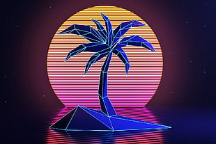 palm tree illustration, palm trees, sunset, low poly HD wallpaper
