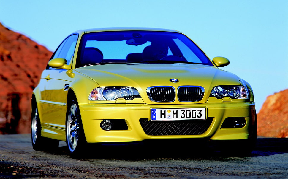 yellow BMW 325i HD wallpaper