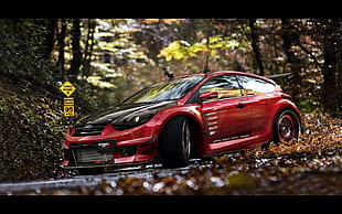 red and blac kcoupe, car, ford focus HD wallpaper