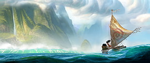 Disney Moana digital wallpaper, Moana, landscape, sea, boat