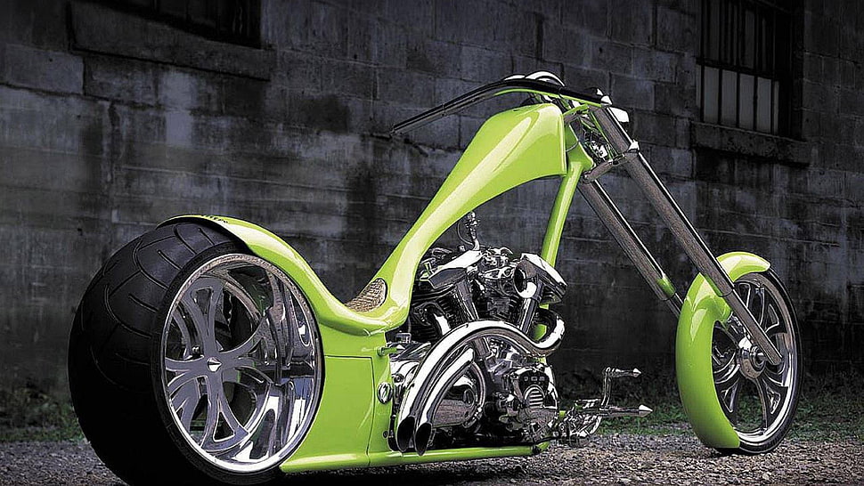 green low-rider motorcycle, motorcycle HD wallpaper