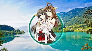 two female anime characters, anime, Kongou (KanColle), Kantai Collection HD wallpaper
