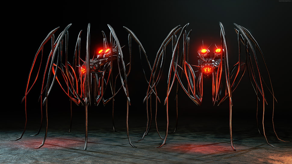 two gray robotic spiders digital wallpaper HD wallpaper