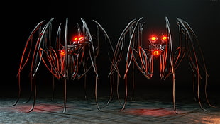 two gray robotic spiders digital wallpaper