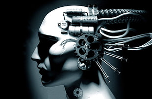 man with machine on head digital wallpaper, people, technology