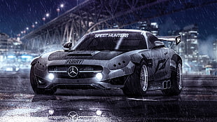 black Mercedes-Benz sports car illustration, Mercedes SLS, Speedhunters , car, tuning