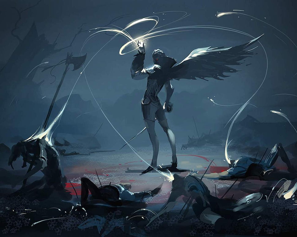 Angel in war illustration HD wallpaper
