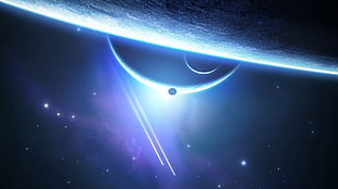 three planets digital wallpaper, space