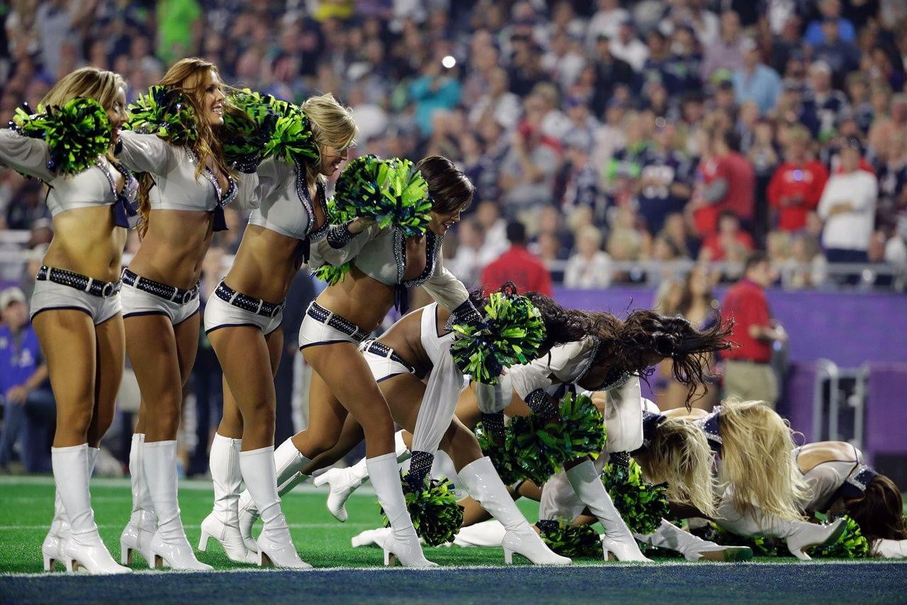 white tops, NFL, cheerleaders, Seattle Seahawks