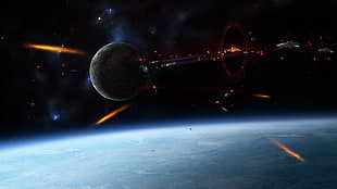 moon illustration, space, spaceship, war, science fiction HD wallpaper