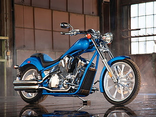 blue chopper motorcycle
