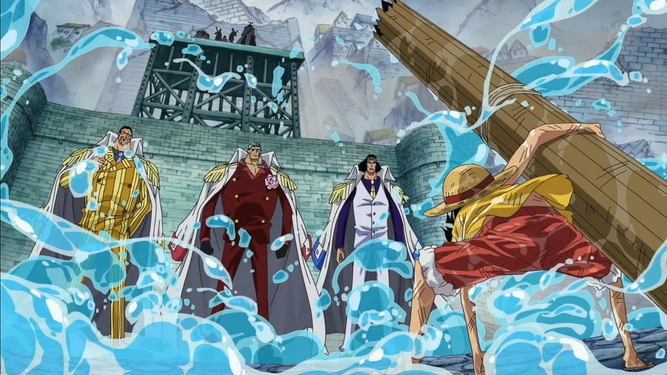 Luffy D monkey, Magma, Kizaru and Aokiji from One Piece HD wallpaper