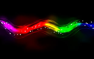 red, blue, and green light, abstract, colorful, black background, digital art