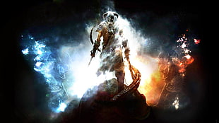 Man holding sword with horn Online game character