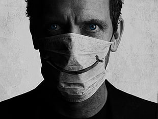 grayscale photo of laboratory mask, House, M.D., Gregory House, Hugh Laurie