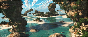 sea stacks, beach, 3D, render, nature