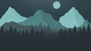green trees skyline illustration, graphic design, digital art, 2D, Tristan Nelson