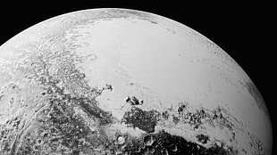 greyscale photo of planet illustration, space, Pluto, New Horizons