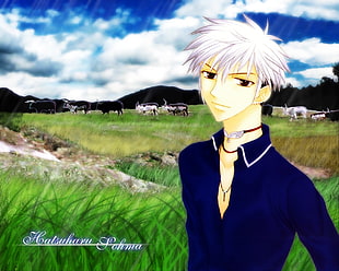 white haired male anime character